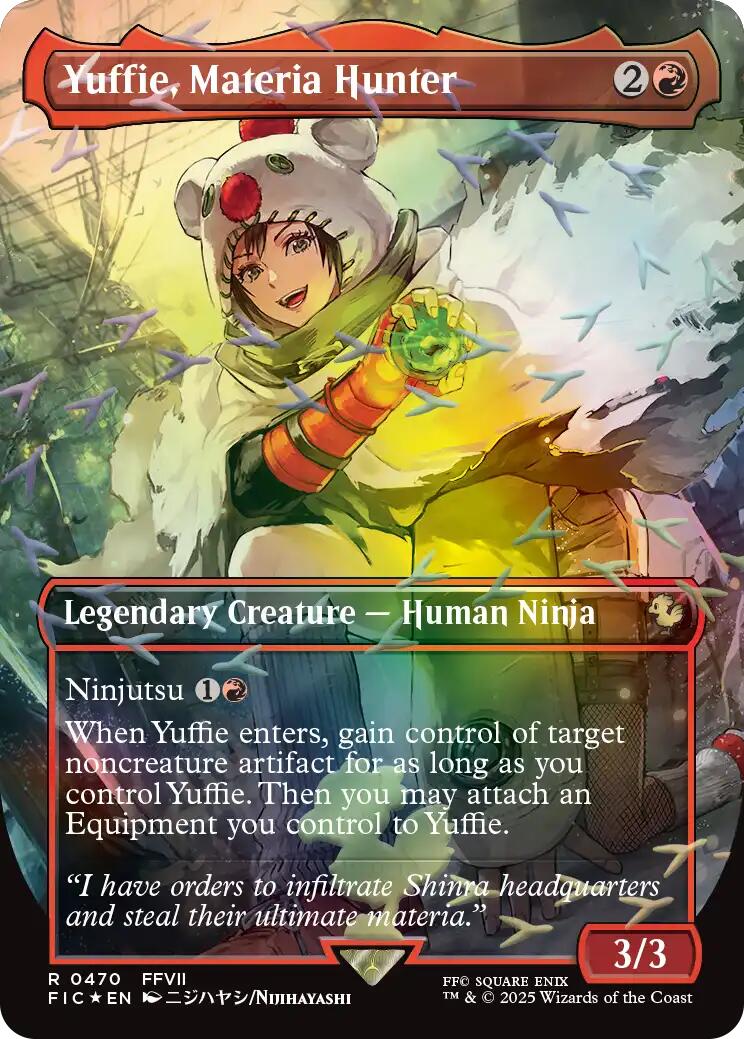 Yuffie, Materia Hunter (Borderless) (Chocobo Track Foil) [FINAL FANTASY Commander] | Chromatic Games