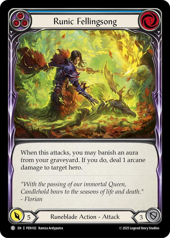 Runic Fellingsong (Blue) (Rainbow Foil) [PEN102] (Compendium of Rathe)  Rainbow Foil | Chromatic Games