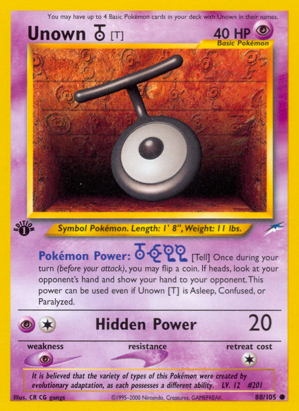 Unown [T] (88/105) [Neo Destiny 1st Edition] | Chromatic Games