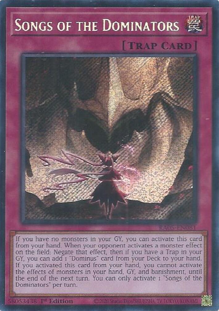Songs of the Dominators (Secret Rare) [RA05-EN081] Secret Rare | Chromatic Games