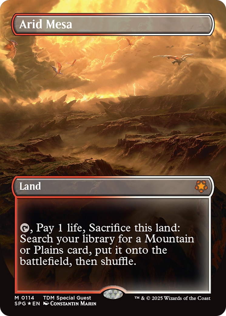 Arid Mesa (Borderless) (Dragonscale Foil) [Tarkir: Dragonstorm Special Guests] | Chromatic Games
