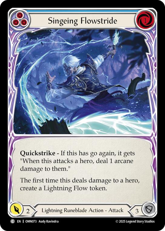 Singeing Flowstride (Blue) [OMN073] (Omens of the Third Age)  Rainbow Foil | Chromatic Games