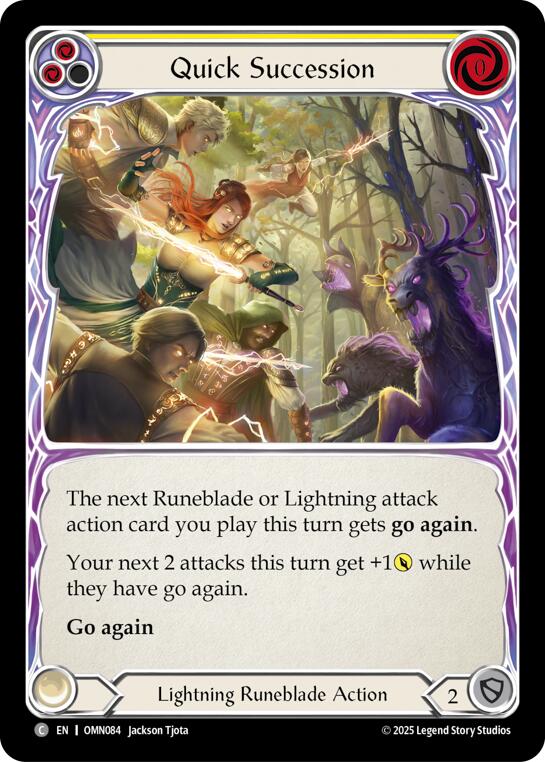 Quick Succession (Yellow) [OMN084] (Omens of the Third Age)  Rainbow Foil | Chromatic Games