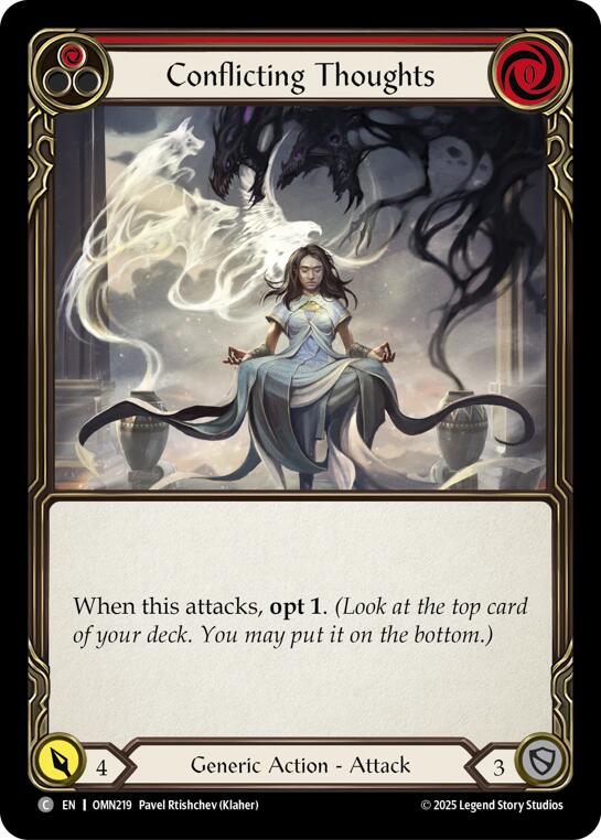 Conflicting Thoughts (Red) [OMN219] (Omens of the Third Age)  Rainbow Foil | Chromatic Games