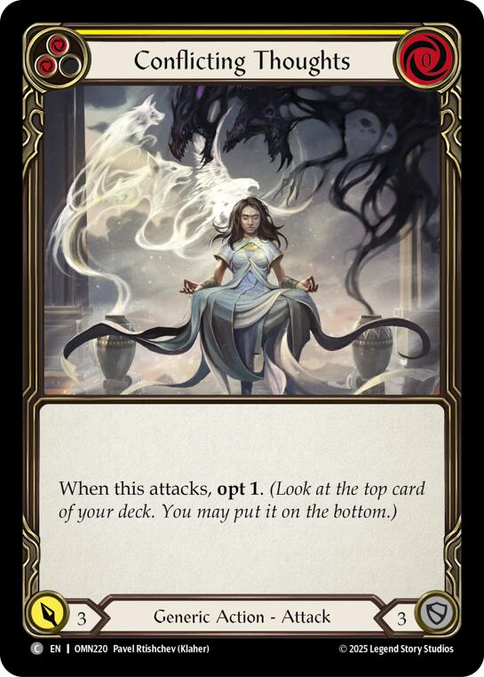 Conflicting Thoughts (Yellow) [OMN220] (Omens of the Third Age)  Rainbow Foil | Chromatic Games