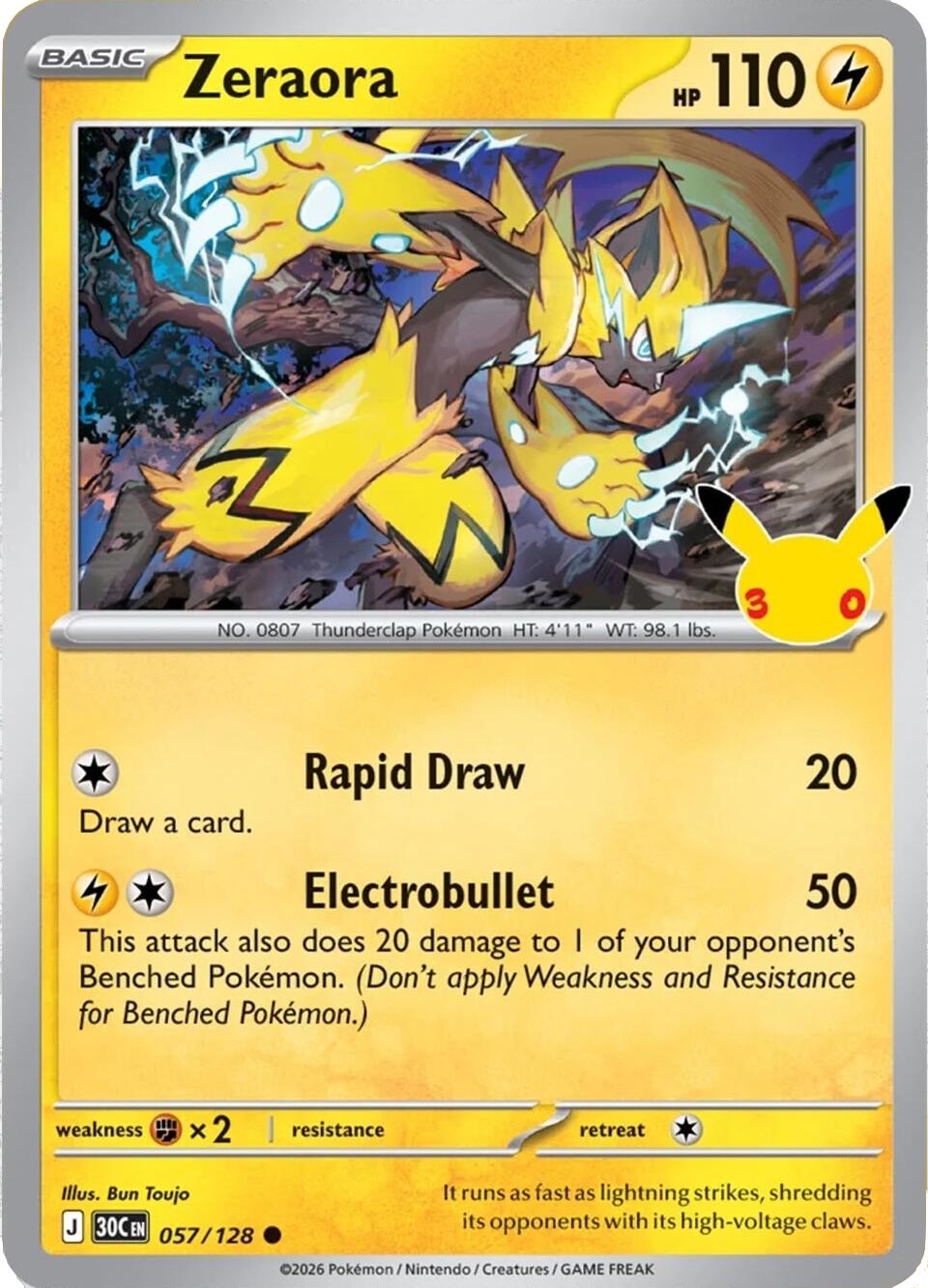 Zeraora (057/128) [Mega Evolution: 30th Celebration] | Chromatic Games