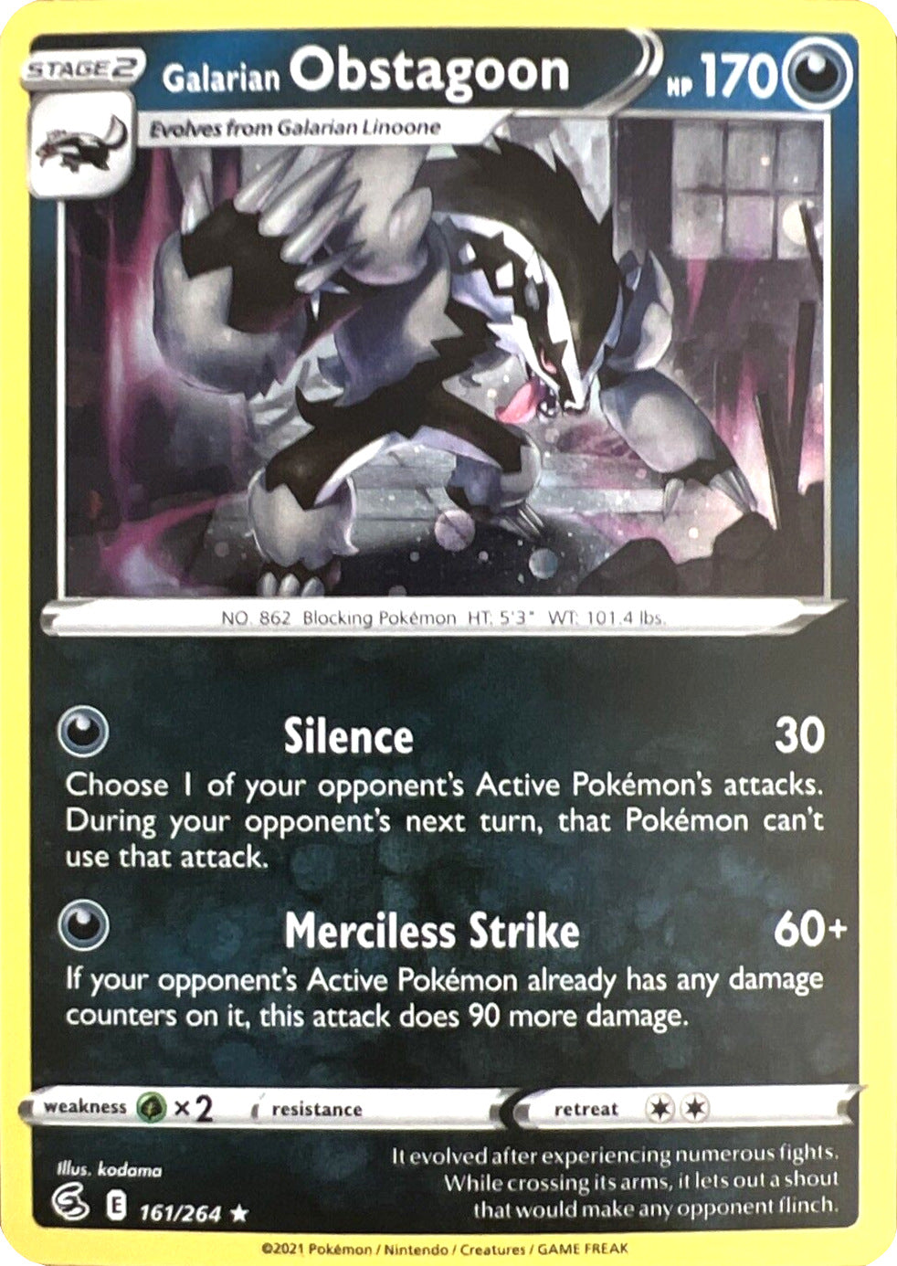 Galarian Obstagoon (161/264) (Cosmos Holo) [Sword & Shield: Fusion Strike] | Chromatic Games