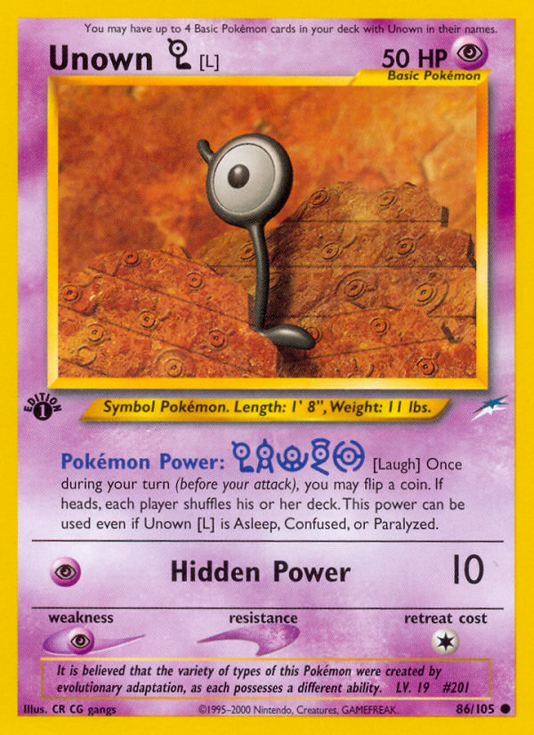 Unown [L] (86/105) [Neo Destiny 1st Edition] | Chromatic Games