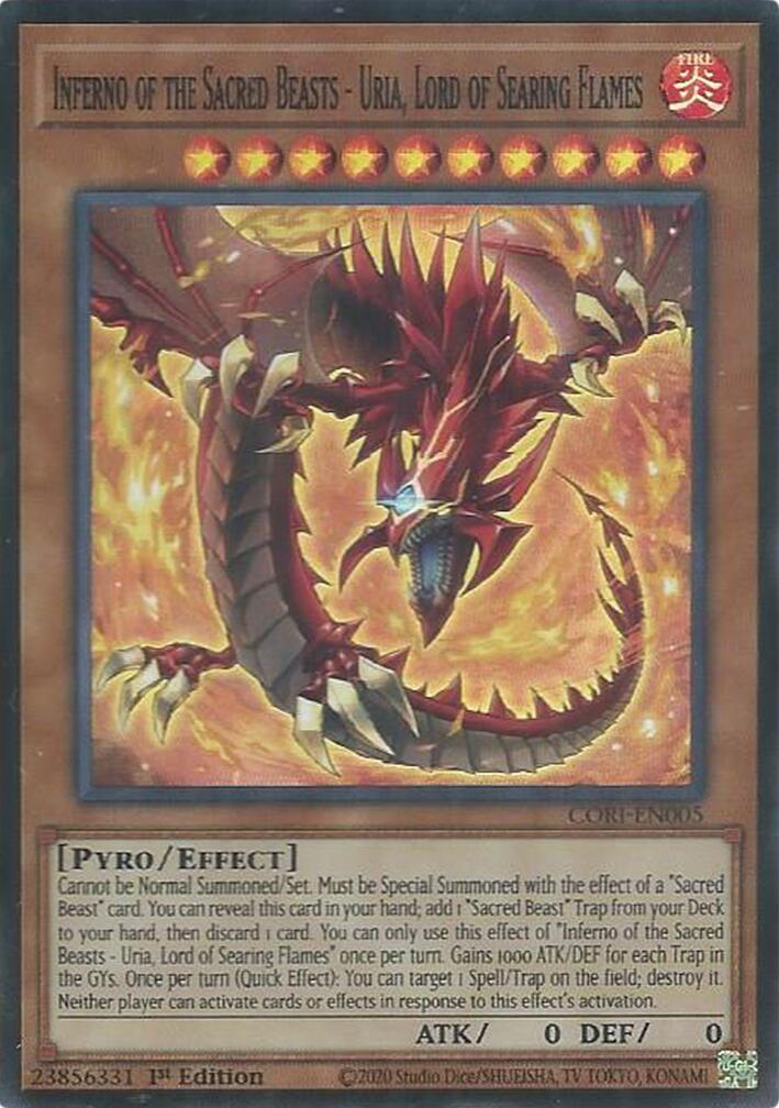 Inferno of the Sacred Beasts - Uria, Lord of Searing Flames [CORI-EN005] Super Rare | Chromatic Games