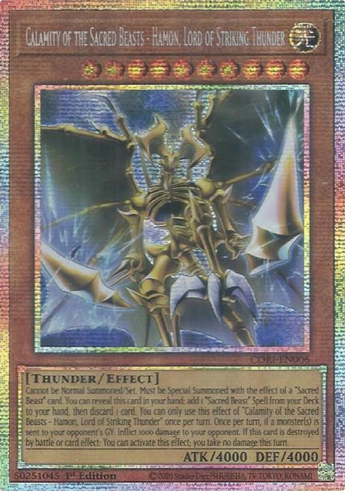 Calamity of the Sacred Beasts - Hamon, Lord of Striking Thunder (Starlight Rare) [CORI-EN006] Starlight Rare | Chromatic Games