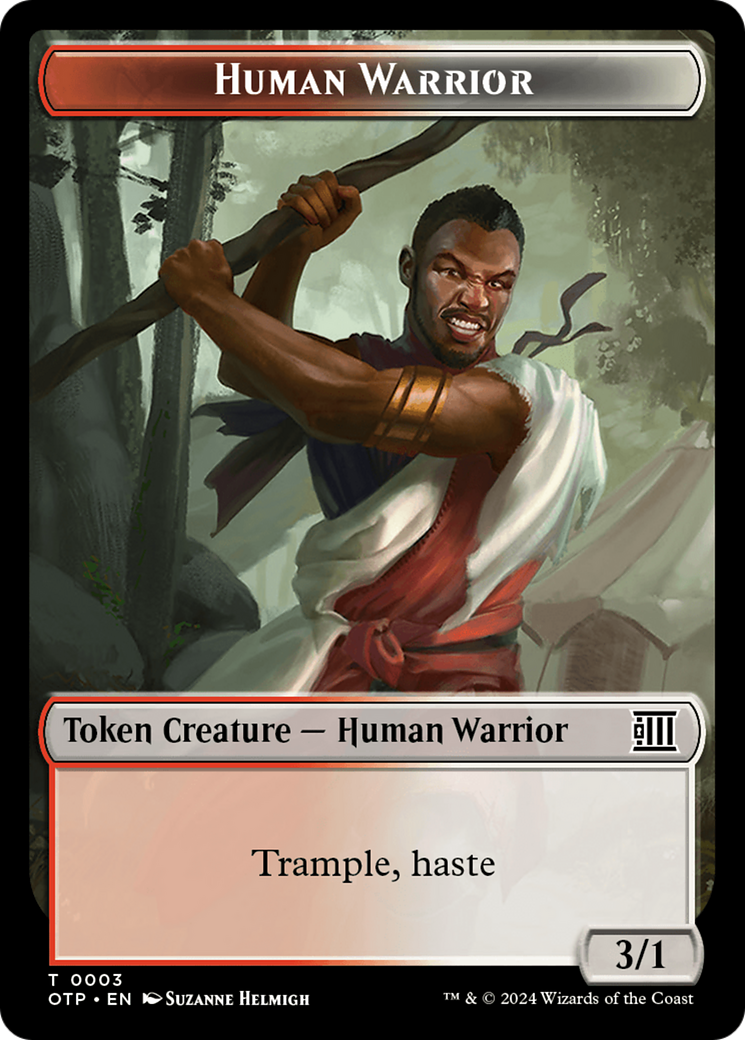 Human Warrior // Plot Double-Sided Token [Outlaws of Thunder Junction: Breaking News Tokens] | Chromatic Games