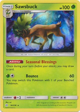 Sawsbuck (16/236) (Build & Battle Box Exclusive) [Sun & Moon: Cosmic Eclipse] | Chromatic Games