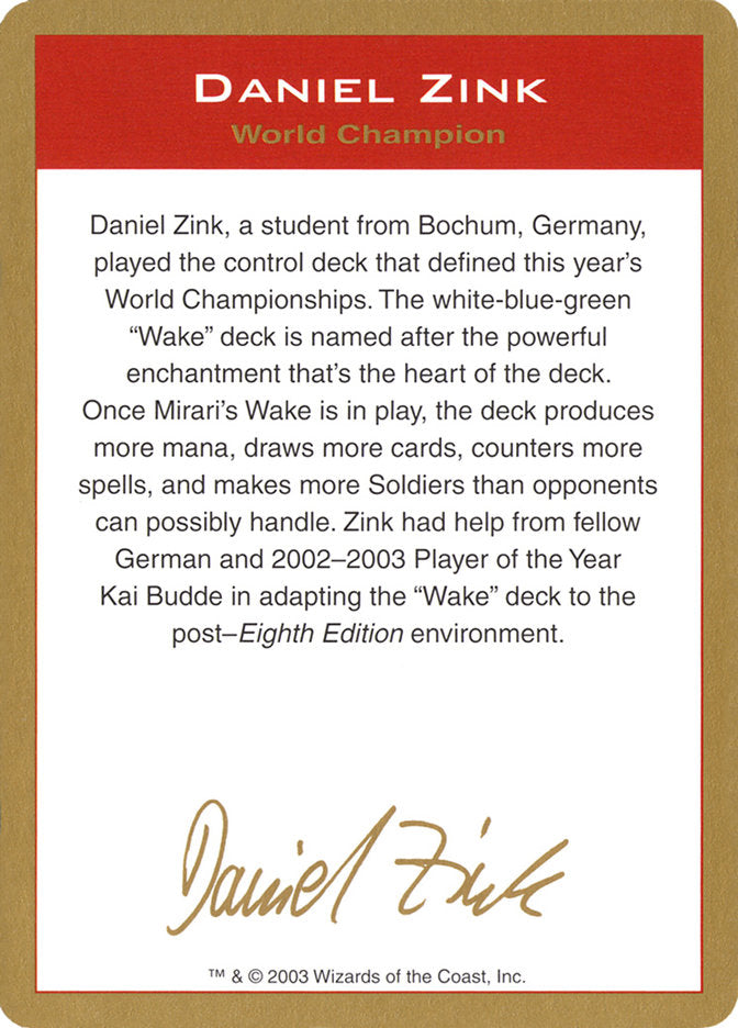 Daniel Zink Bio [World Championship Decks 2003] | Chromatic Games