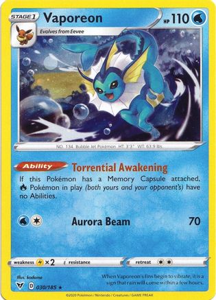 Vaporeon (030/185) (Cosmos Holo) [Sword & Shield: Vivid Voltage] | Chromatic Games