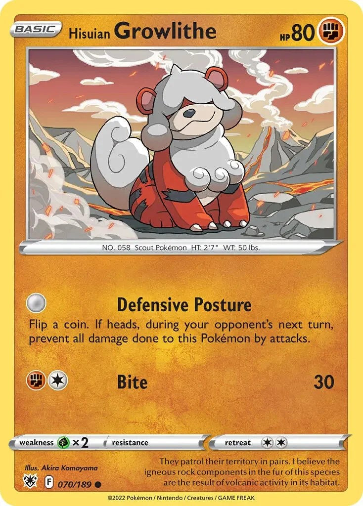 Hisuian Growlithe (070/189) (Theme Deck Exclusive) [Sword & Shield: Astral Radiance] | Chromatic Games