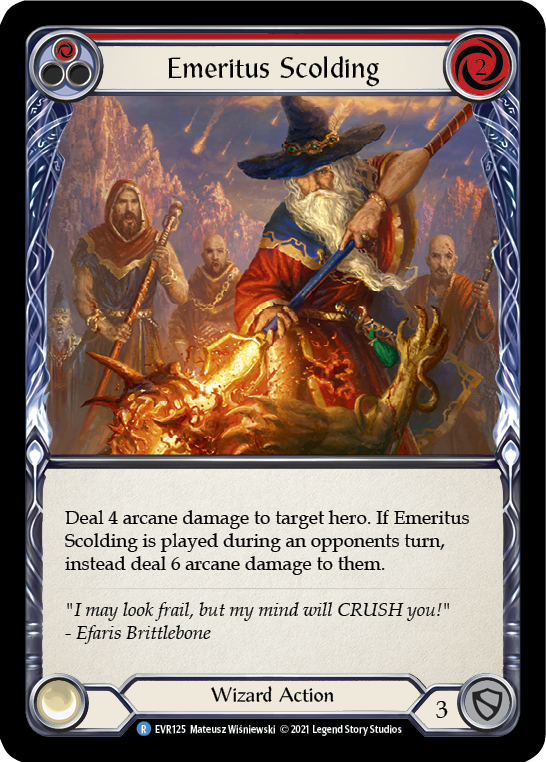 Emeritus Scolding (Red) [EVR125] (Everfest)  1st Edition Rainbow Foil | Chromatic Games