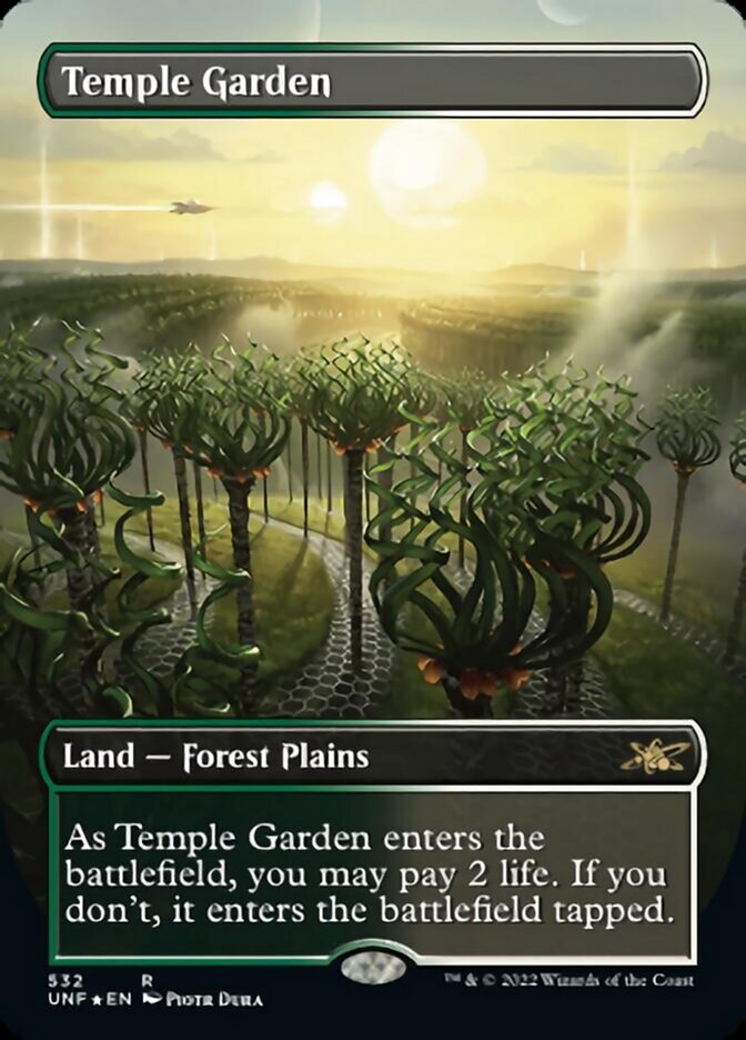 Temple Garden (Borderless) (Galaxy Foil) [Unfinity] | Chromatic Games