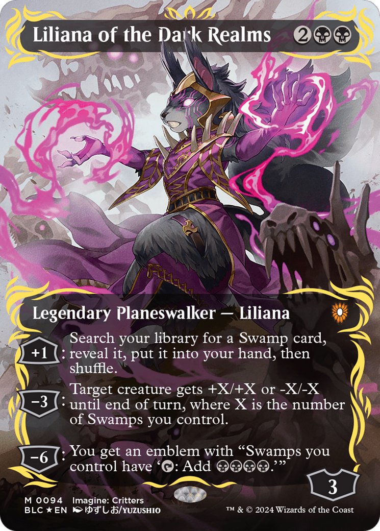 Liliana of the Dark Realms (Borderless) (Raised Foil) [Bloomburrow Commander] | Chromatic Games