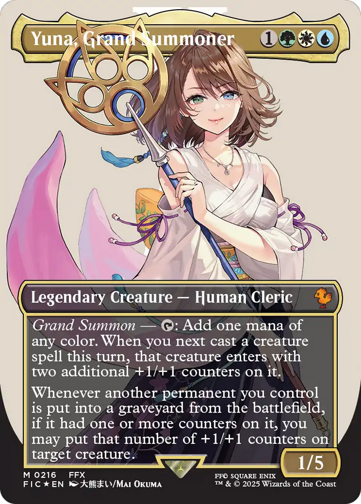 Yuna, Grand Summoner (Borderless) (Surge Foil) [FINAL FANTASY Commander] | Chromatic Games