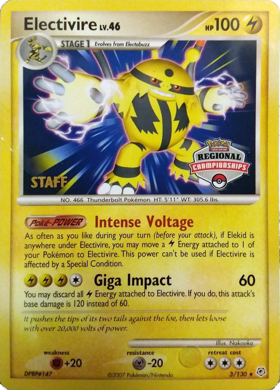 Electivire (003/130) (2008 Staff Regional Championships) [League & Championship Cards] | Chromatic Games