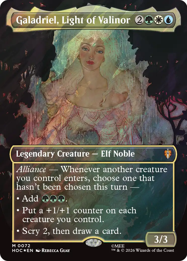 Galadriel, Light of Valinor (Borderless) (Surge Foil) [The Hobbit: Eternal-Legal] | Chromatic Games