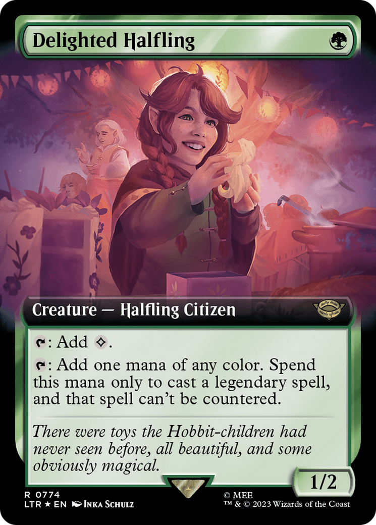 Delighted Halfling (Extended Art) (Surge Foil) [The Lord of the Rings: Tales of Middle-Earth] | Chromatic Games