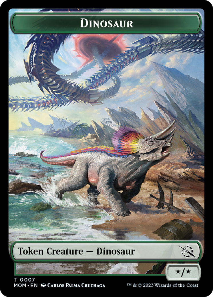 Warrior // Dinosaur Double-Sided Token [March of the Machine Tokens] | Chromatic Games