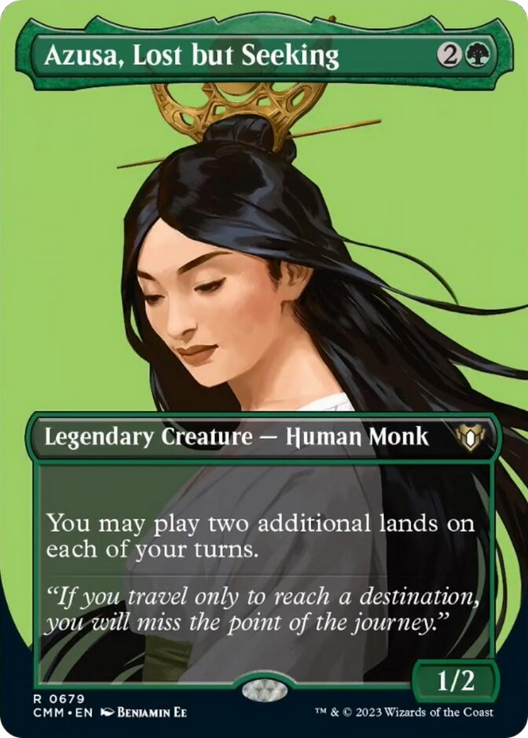 Azusa, Lost but Seeking (Borderless Profile) [Commander Masters] | Chromatic Games