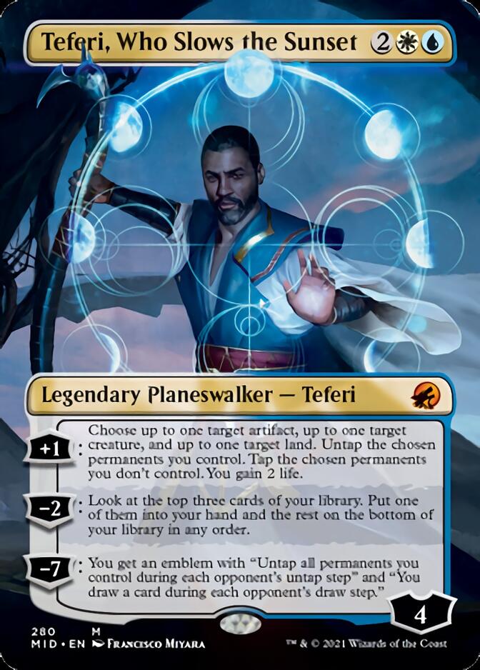 Teferi, Who Slows the Sunset (Borderless) [Innistrad: Midnight Hunt] | Chromatic Games