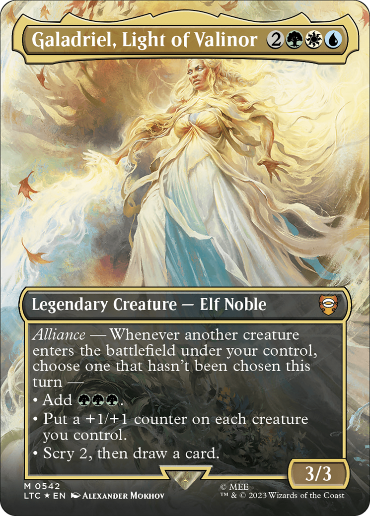 Galadriel, Light of Valinor (Borderless) (Surge Foil) [The Lord of the Rings: Tales of Middle-Earth Commander] | Chromatic Games