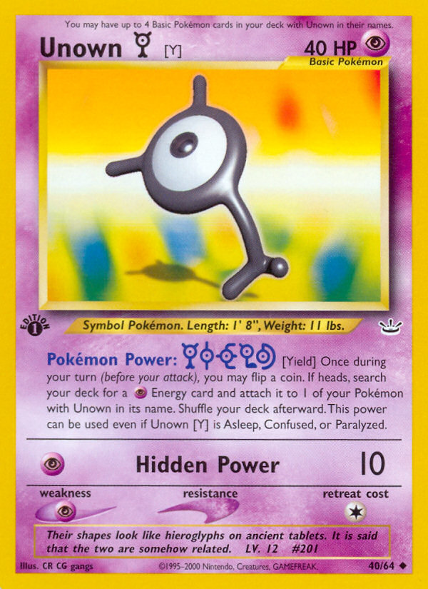 Unown [Y] (40/64) [Neo Revelation 1st Edition] | Chromatic Games