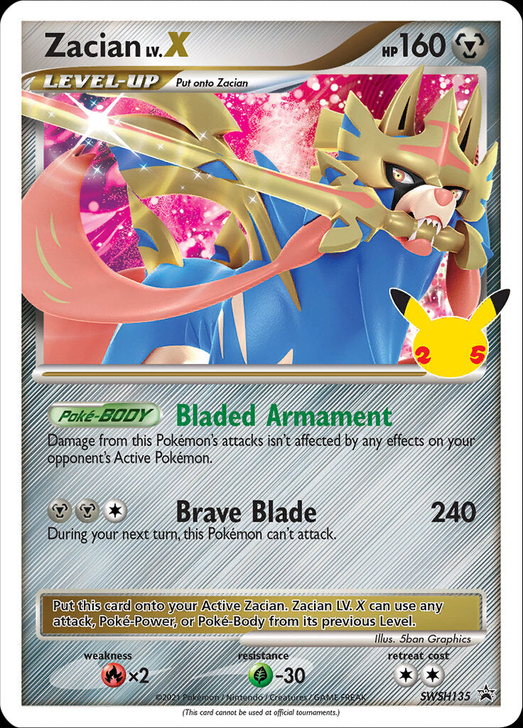 Zacian LV.X (SWSH135) (Celebrations) [Sword & Shield: Black Star Promos] | Chromatic Games