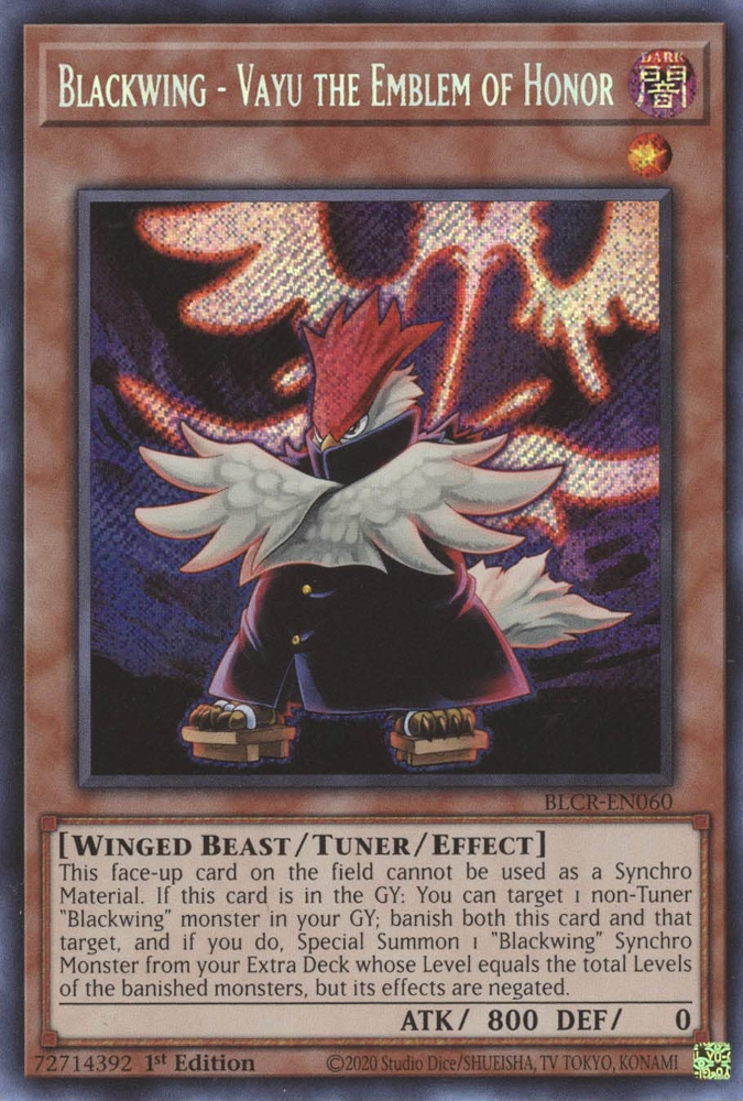 Blackwing - Vayu the Emblem of Honor [BLCR-EN060] Secret Rare | Chromatic Games