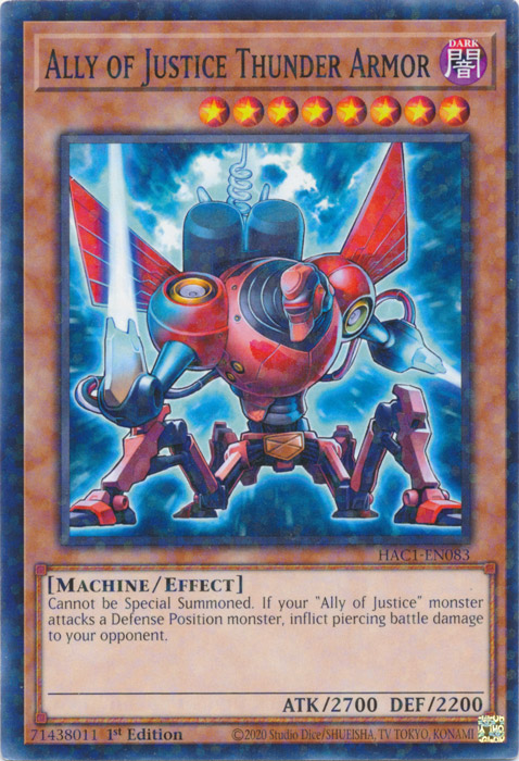 Ally of Justice Thunder Armor (Duel Terminal) [HAC1-EN083] Common | Chromatic Games