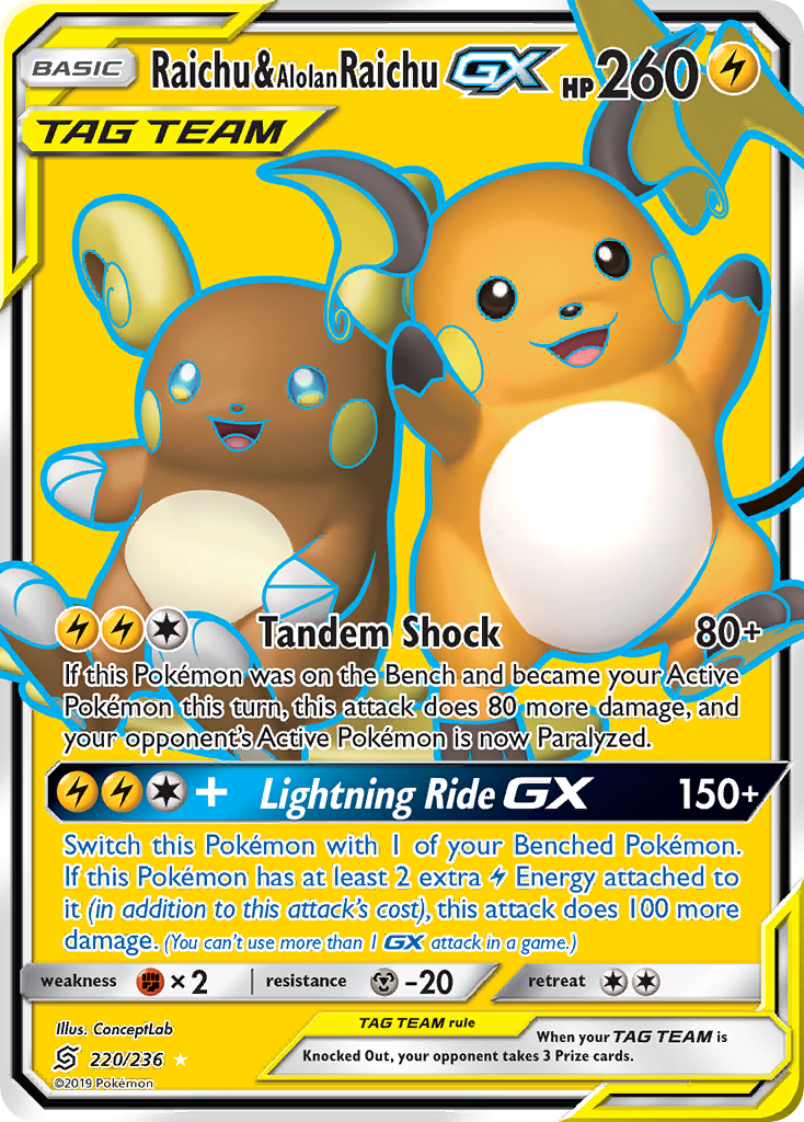 Raichu & Alolan Raichu GX (220/236) [Sun & Moon: Unified Minds] | Chromatic Games