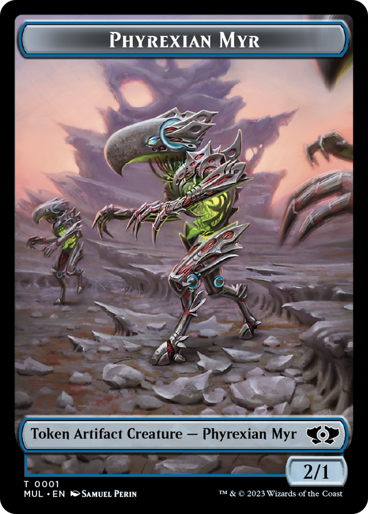 Phyrexian Myr // Wrenn and Realmbreaker Emblem Double-Sided Token [March of the Machine Tokens] | Chromatic Games