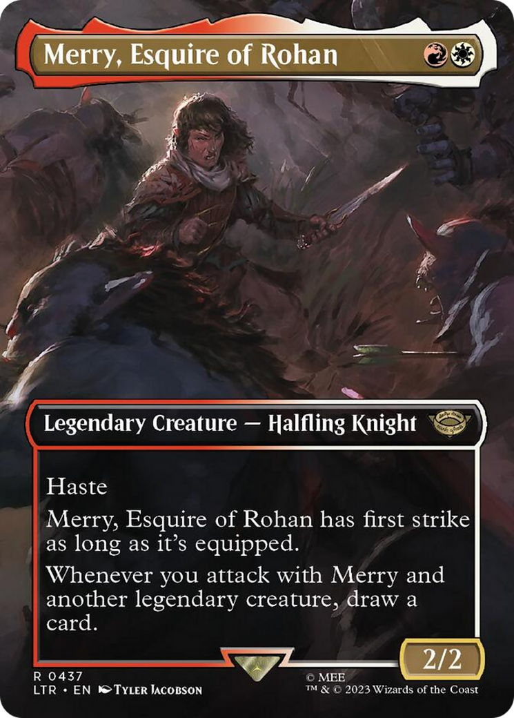 Merry, Esquire of Rohan (Borderless Alternate Art) [The Lord of the Rings: Tales of Middle-Earth] | Chromatic Games