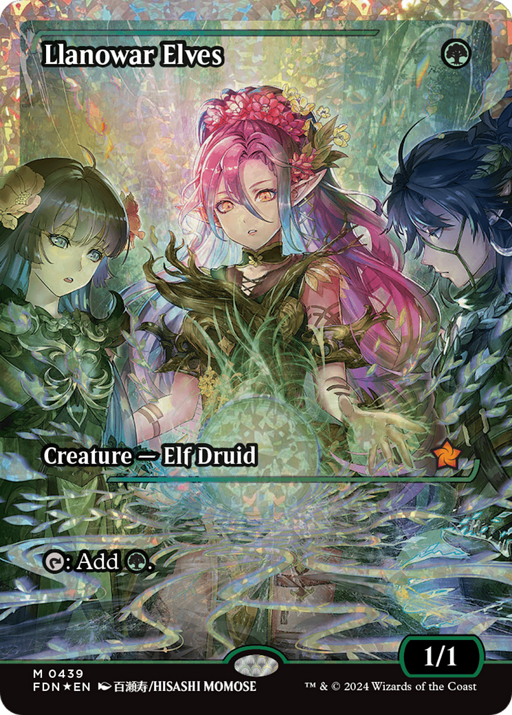 Llanowar Elves (Showcase) (Fracture Foil) [Foundations] | Chromatic Games