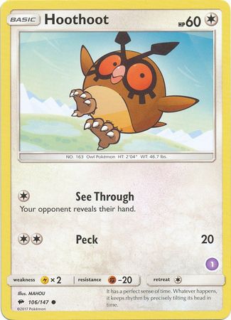 Hoothoot (106/147) (Deck Exclusive #1) [Sun & Moon: Trainer Kit - Alolan Sandslash] | Chromatic Games