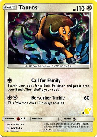 Tauros (164/236) (Pikachu Stamp #14) [Battle Academy 2020] | Chromatic Games