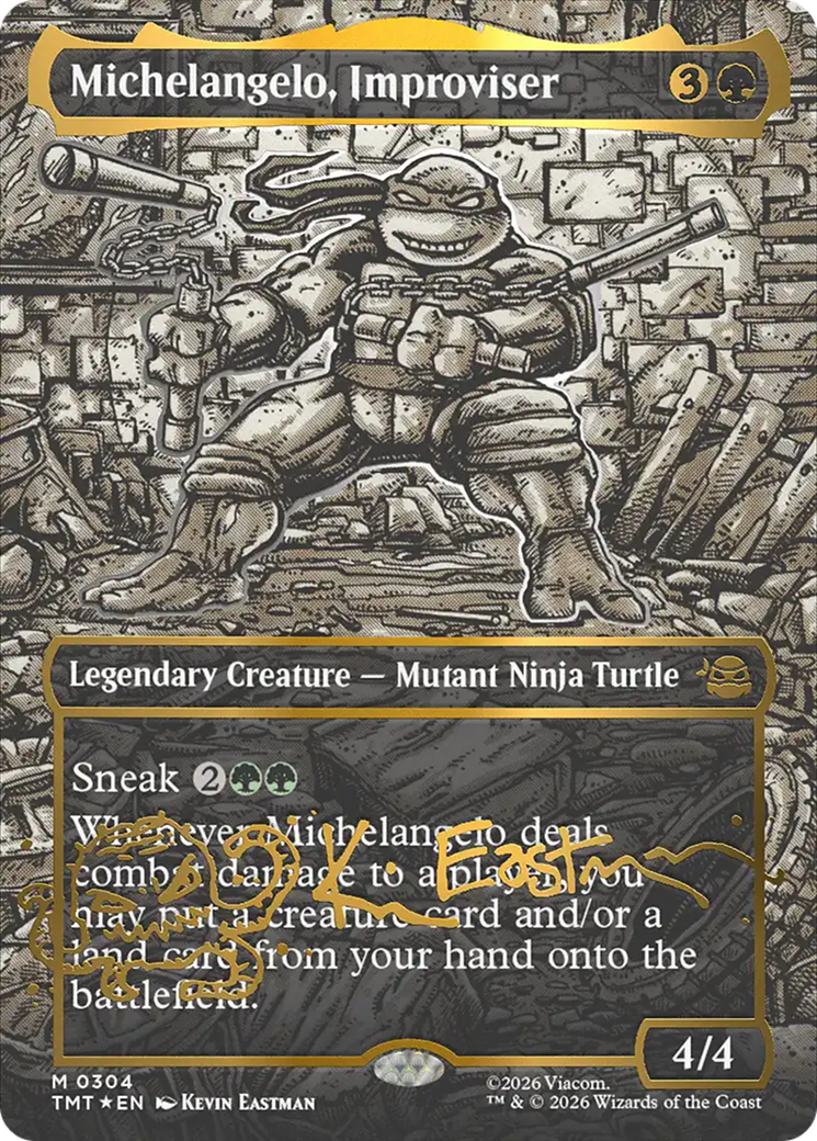 Michelangelo, Improviser (Borderless) (Gold-Stamped Signature) [Teenage Mutant Ninja Turtles] | Chromatic Games