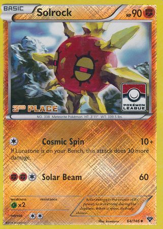 Solrock (64/146) (3rd Place League Challenge Promo) [XY: Base Set] | Chromatic Games