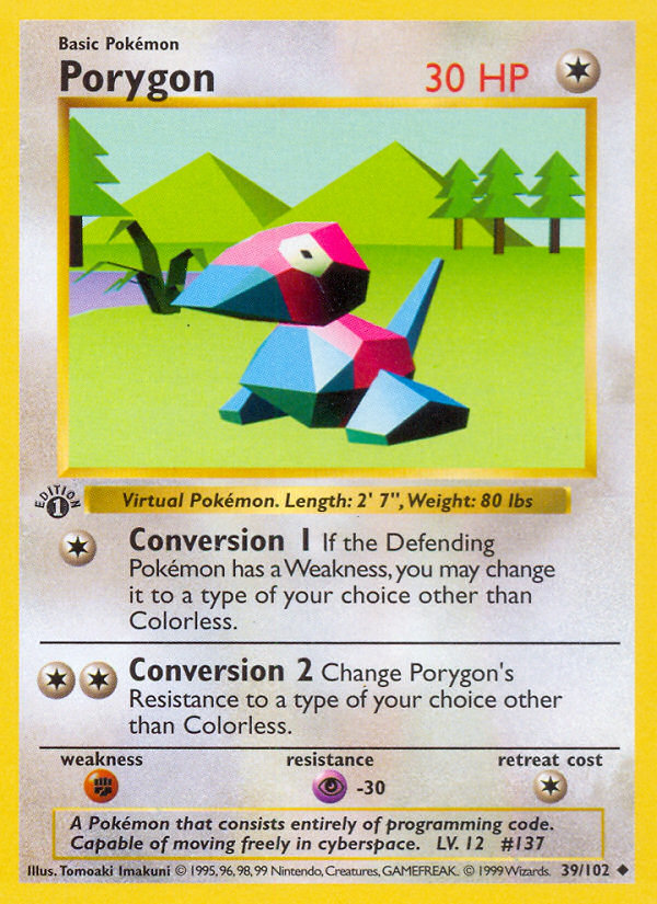 Porygon (39/102) (Shadowless) [Base Set 1st Edition] | Chromatic Games