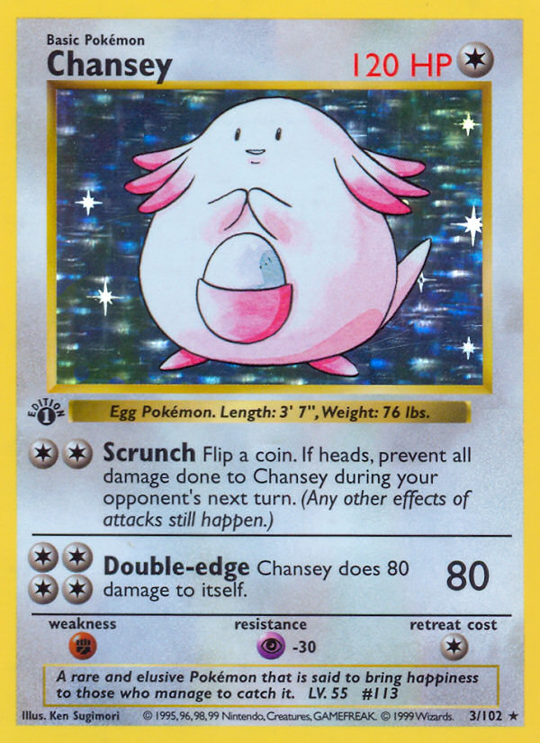 Chansey (3/102) (Shadowless) [Base Set 1st Edition] | Chromatic Games