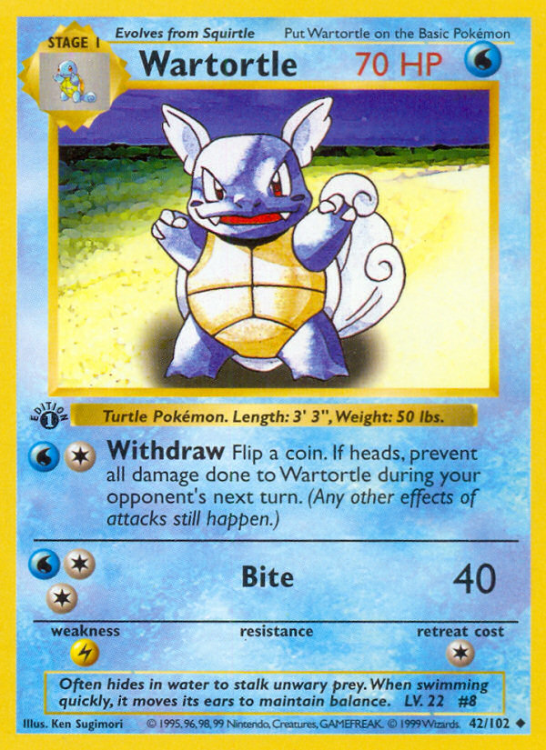 Wartortle (42/102) (Shadowless) [Base Set 1st Edition] | Chromatic Games