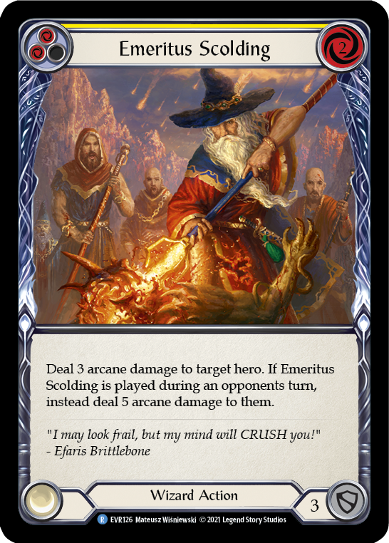 Emeritus Scolding (Yellow) [EVR126] (Everfest)  1st Edition Rainbow Foil | Chromatic Games