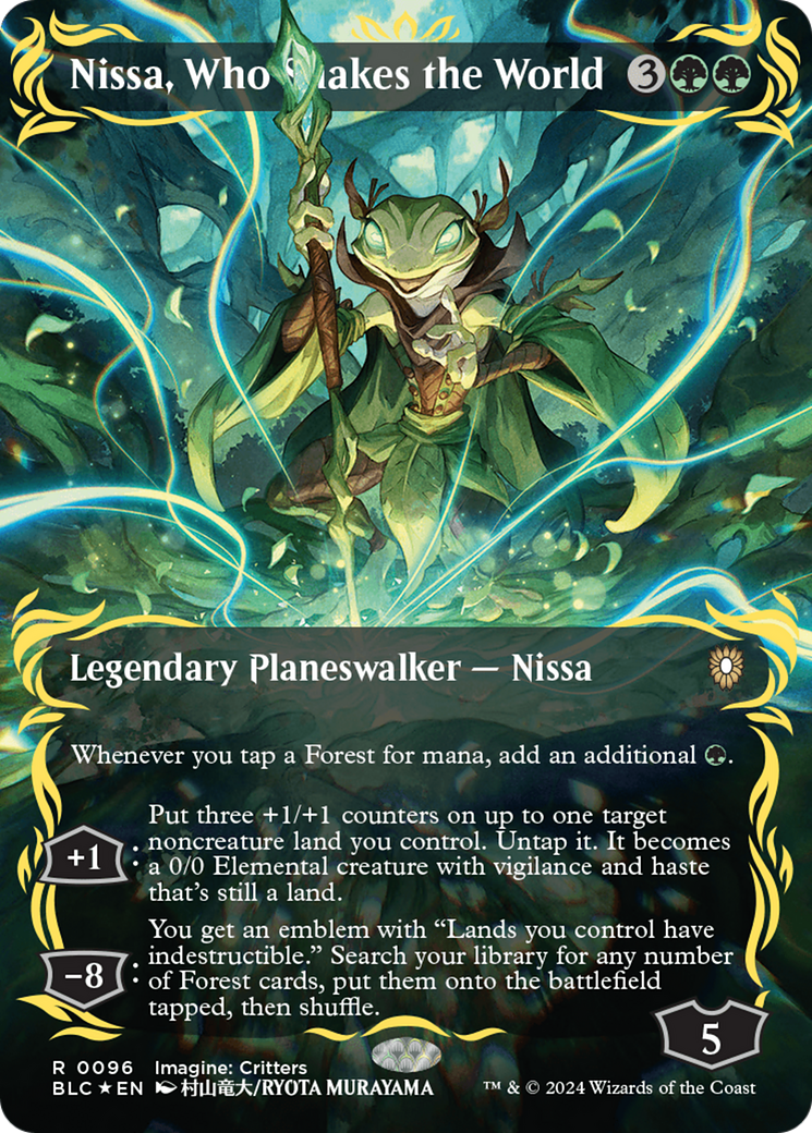 Nissa, Who Shakes the World (Borderless) (Raised Foil) [Bloomburrow Commander] | Chromatic Games