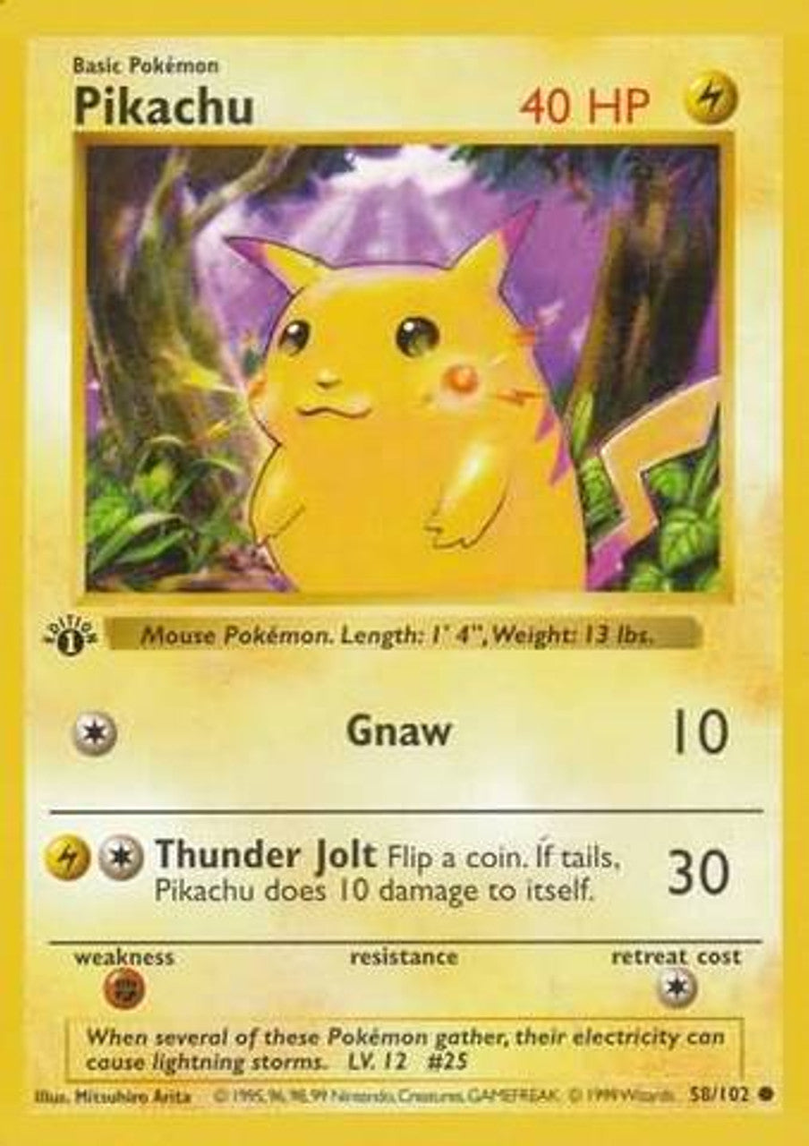 Pikachu (58/102) (Red Cheeks Misprint) [Base Set 1st Edition] | Chromatic Games