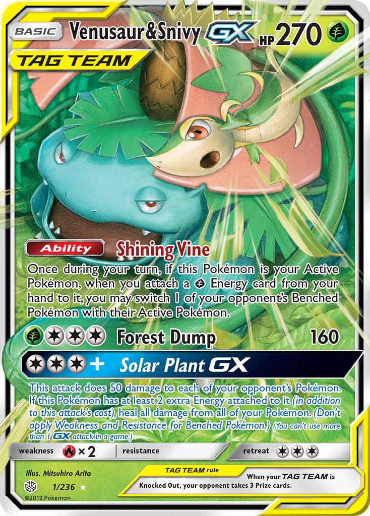 Venusaur & Snivy GX (1/236) [Sun & Moon: Cosmic Eclipse] | Chromatic Games