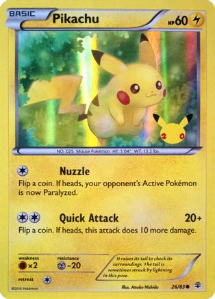 Pikachu (26/83) (20th Anniversary) [XY: Generations] | Chromatic Games